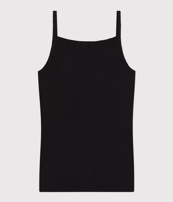 L'ICONIQUE, biokatoenen damesshirt met bandjes zwart NOIR