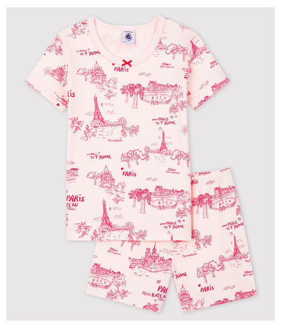 Pyjacourt snugfit toile de Jouy Paris petite fille en coton rose FLEUR/rose GROSEILLER