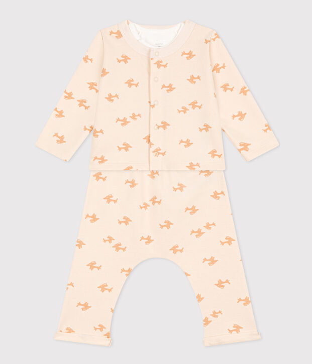 Set met print van molton voor baby's ecru/beige