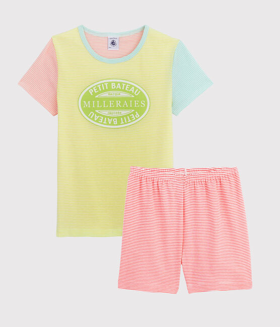 Pyjacourt rayé multicolore petite fille en côte jaune SUNNY/blanc MULTICO