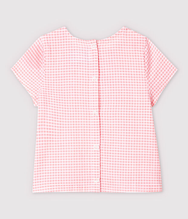 Blouse van popeline met korte mouwen voor babymeisjes roze/wit