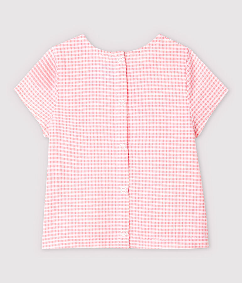 Blouse van popeline met korte mouwen voor babymeisjes roze/wit