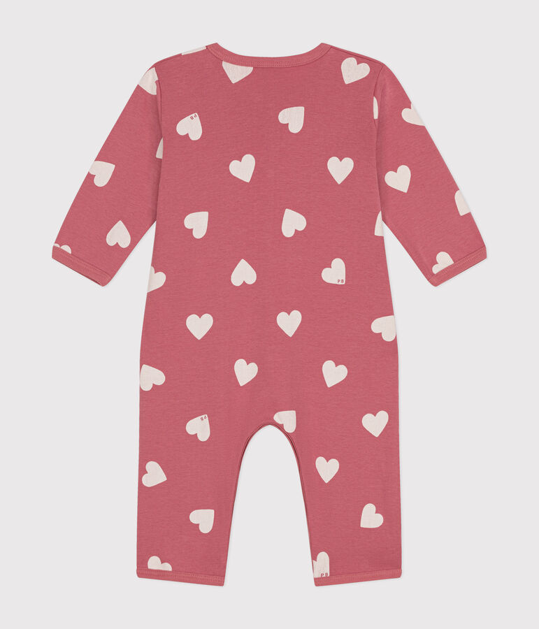 Pyjama sans pieds imprim&eacute; en coton b&eacute;b&eacute; rose/blanc