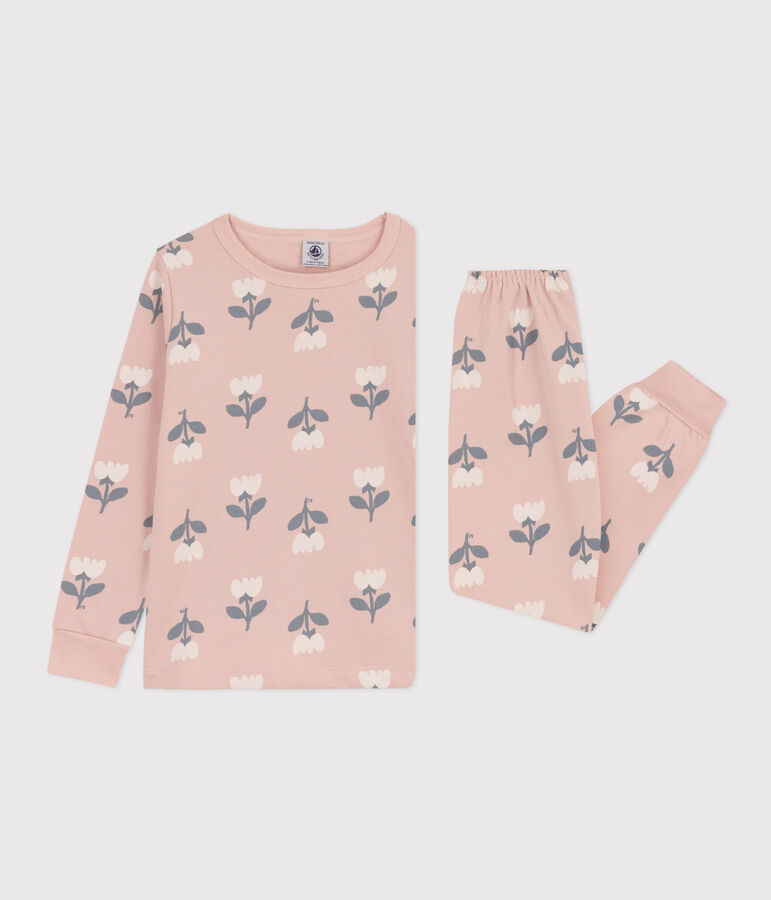 Pyjama tulipes en molleton petite fille rose SALINE/blanc MULTICO