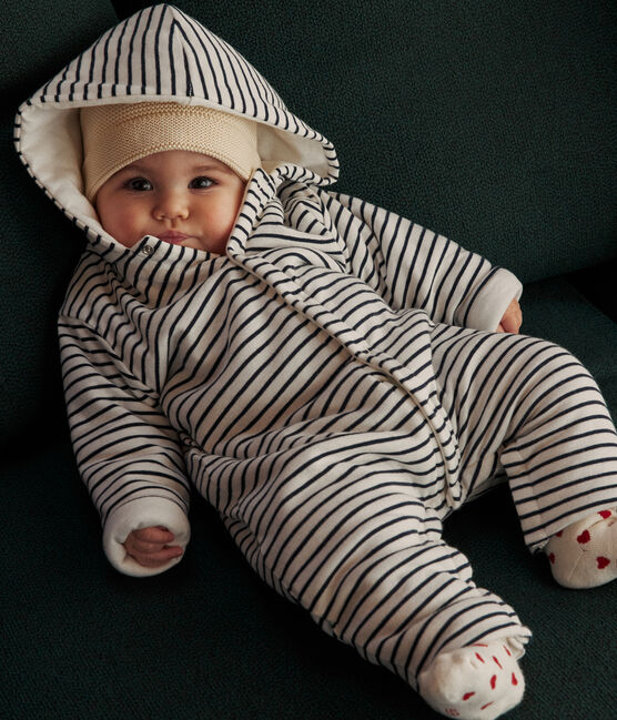 Lang gewatteerd babypakje met capuchon van katoen wit MARSHMALLOW/blauw SMOKING