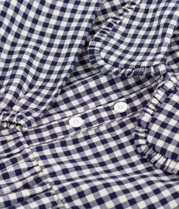 Flanellen geruite jurk met lange mouwen voor kinderen blauw/ecru