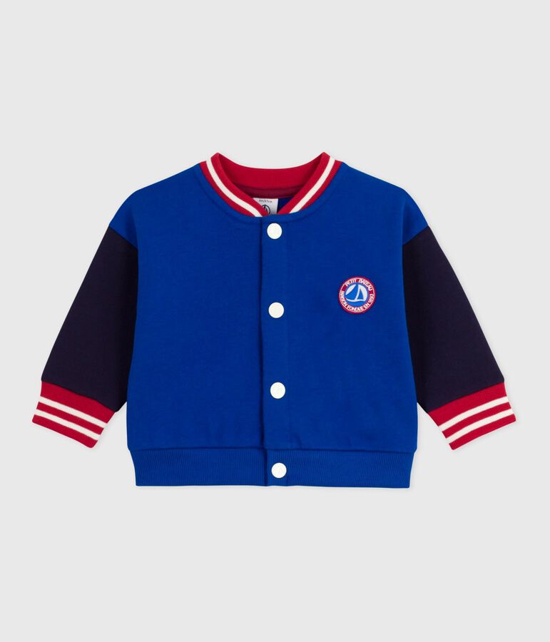 Tweekleurig katoenen babyjasje in collegestijl blauw/blauw