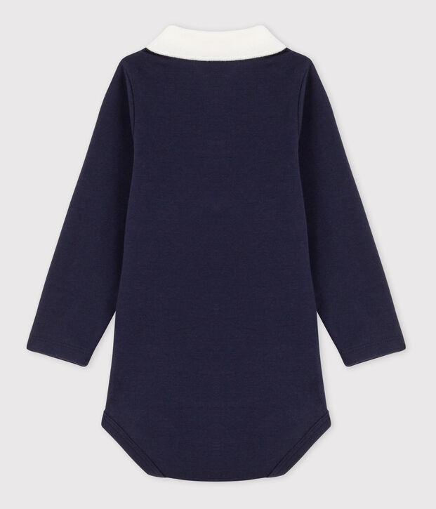 Body b&eacute;b&eacute; col polo en coton uni bleu marine