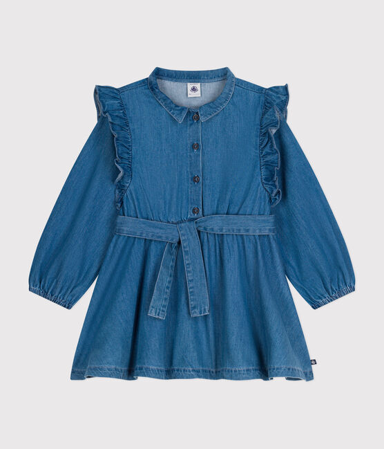 Meisjesjurk met lange mouwen in licht denim blauw DENIM CLAIR