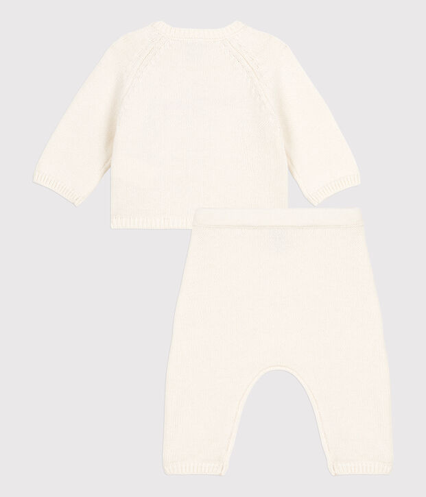 Ensemble 2 pi&egrave;ces b&eacute;b&eacute; en tricot laine et coton blanc