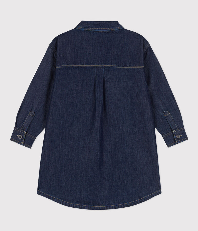 Meisjesjurk met lange mouwen in denim blauw