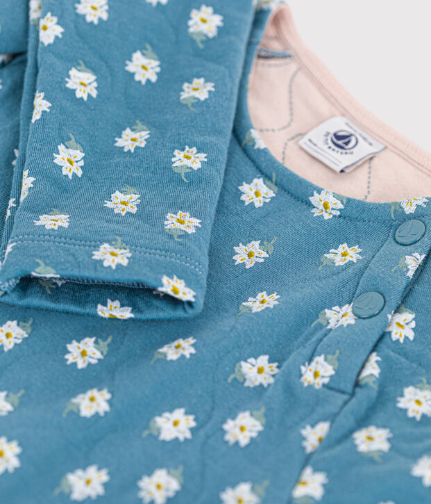 Fleurige meisjesjurk met lange mouwen van tubic blauw/multicouleur