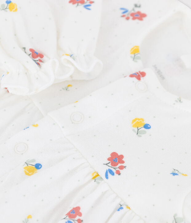 Robe imprim&eacute; fleuri en tubique bio b&eacute;b&eacute; blanc/multicouleur