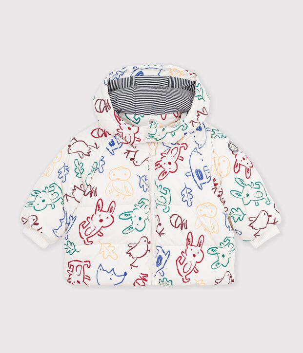 Donsjack van polyester met dierenprint voor baby's ecru/multicouleur
