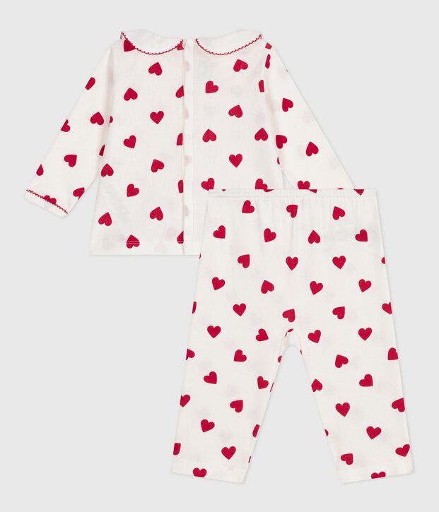 Tweedelige babypyjama met hartjesprint wit/rood