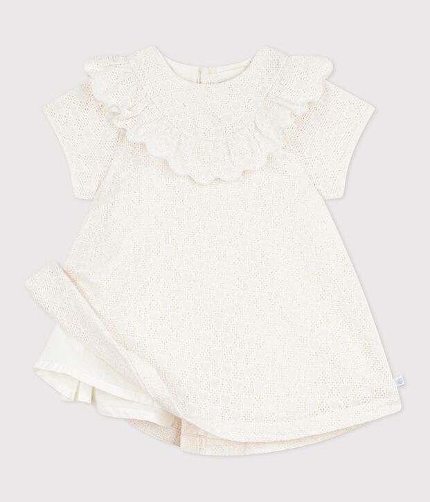Babyjurkje van broderie anglaise met korte mouwen en hartjesmotief wit