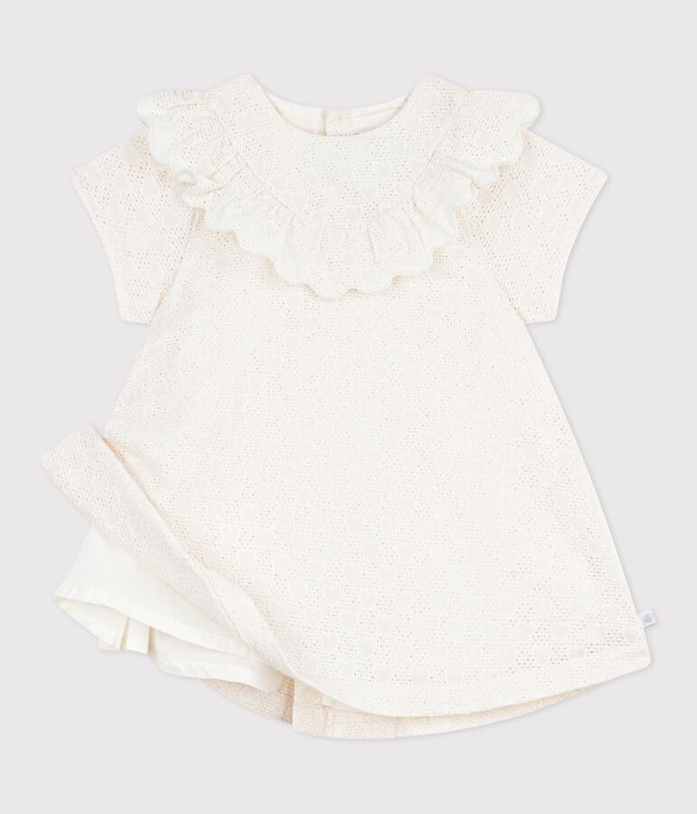 Babyjurkje van broderie anglaise met korte mouwen en hartjesmotief wit MARSHMALLOW