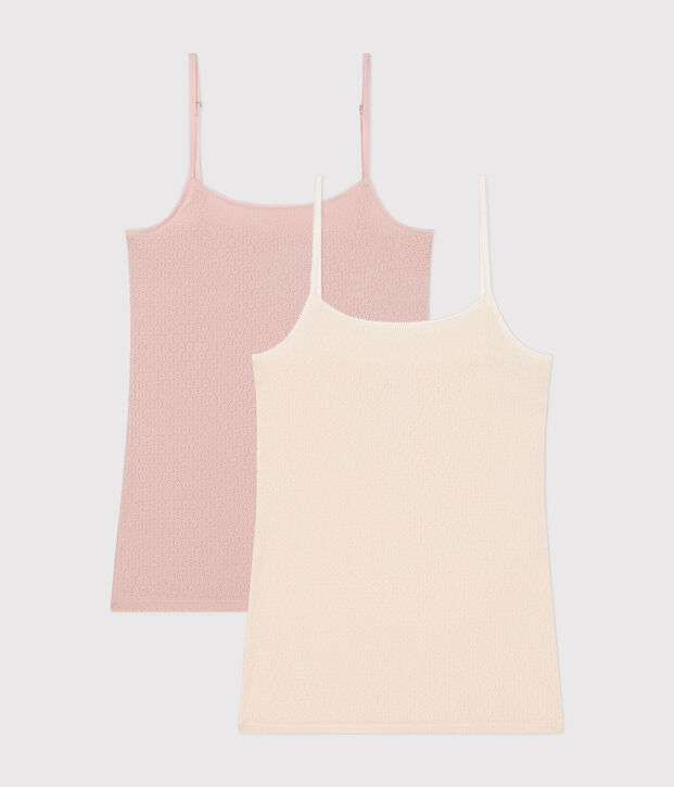 Lot de 2 chemises &agrave; bretelles en coton ajour&eacute; femme multicouleur