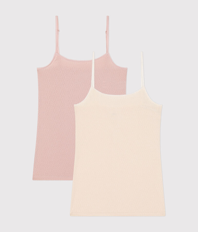 Set van 2 dameshemdjes met bandjes in ajourkatoen multicouleur