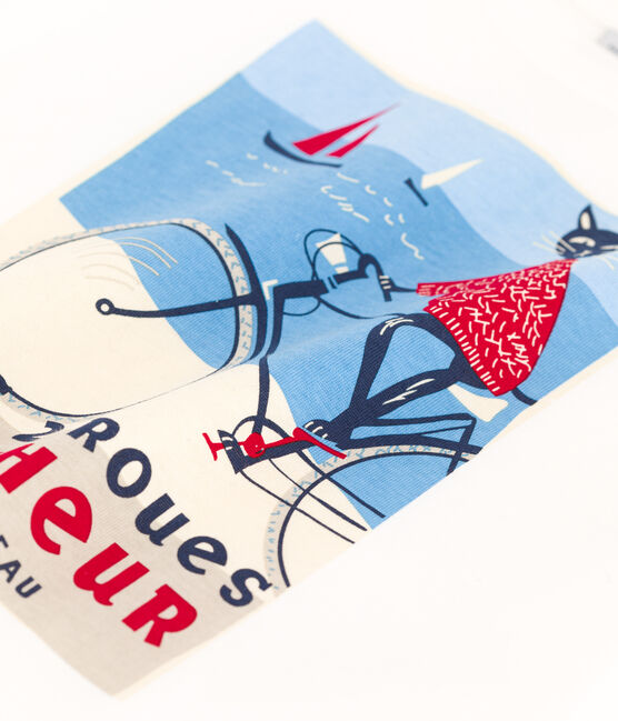 T-shirt met lange mouwen uit katoen voor meisjes wit MARSHMALLOW