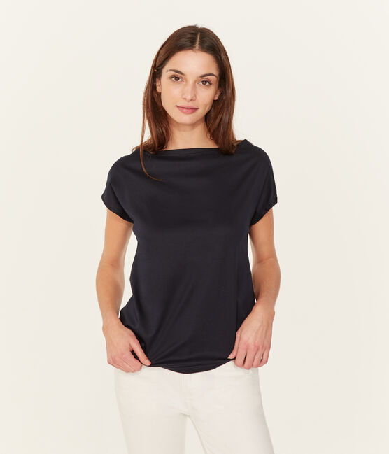 Tee-shirt manches courtes femme en coton sea island bleu MARINE
