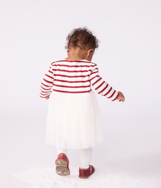 Robe bébé bi-matière manches longues rouge MILK/ AMARANTE