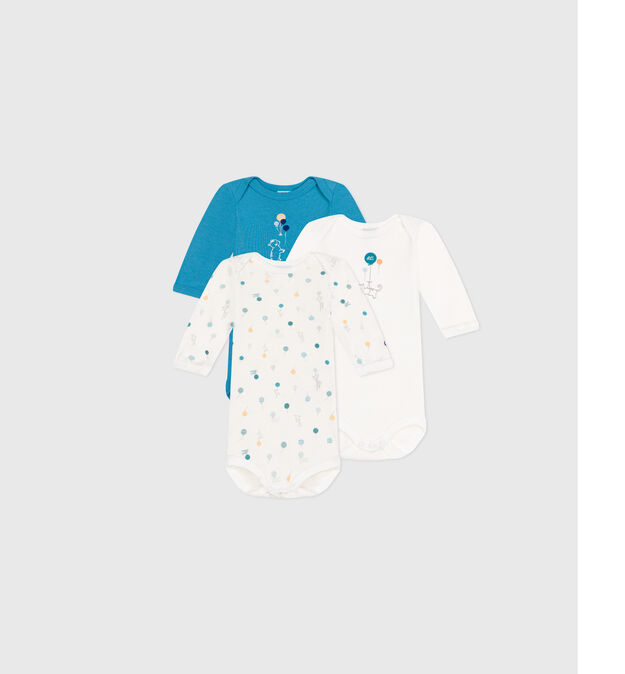 Lot de bodies manches longues en coton imprim&eacute; multicouleur