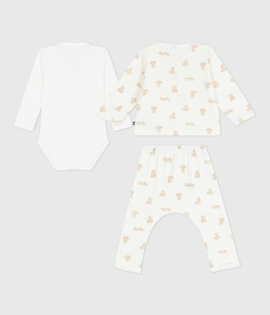 Ensemble cadeau 3 pièces bébé imprimé ourson en coton MARSHMALLOW/ BRUN