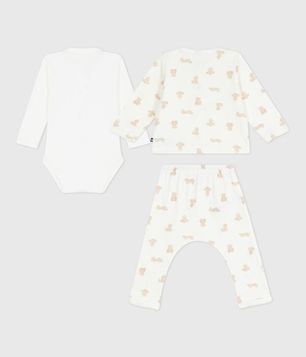 Ensemble cadeau 3 pi&egrave;ces b&eacute;b&eacute; imprim&eacute; ourson en coton blanc/BRUN