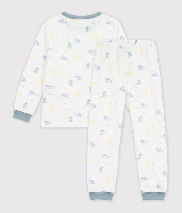 Fluwelen kinderpyjama met print wit/blauw/multicouleur