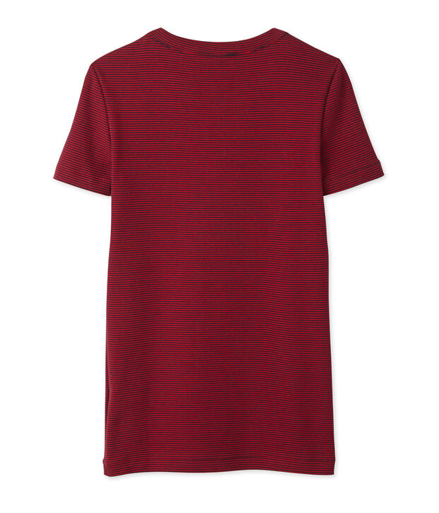 Dames-T-shirt met milleraies-strepen blauw/rood