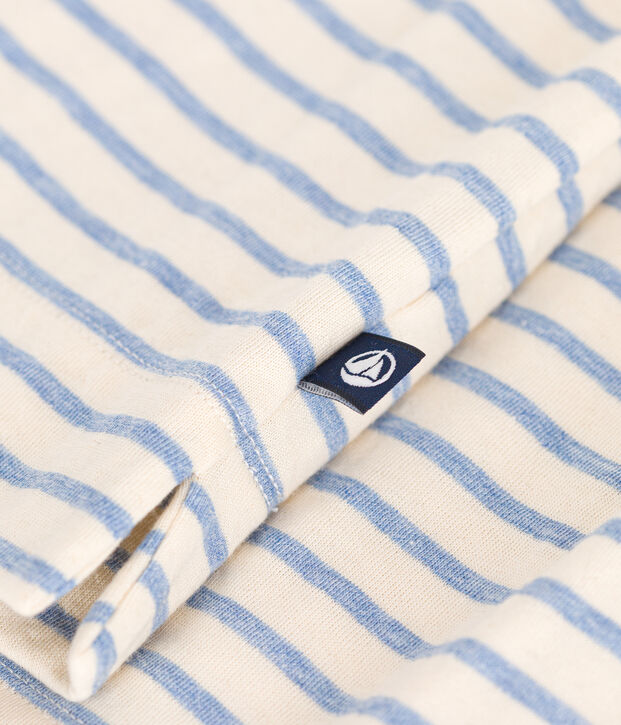 Tee-shirt le Boxy en tubique femme &eacute;cru/bleu