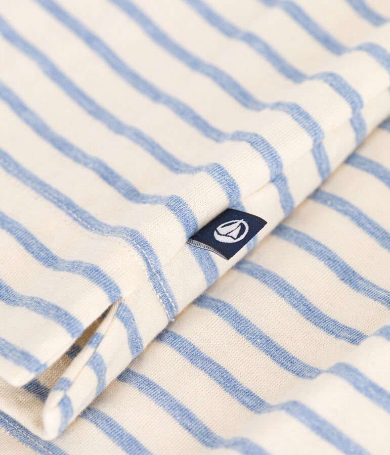 Tee-shirt le Boxy en tubique femme &eacute;cru/bleu