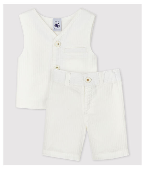 Tweedelige gestreepte popeline set voor jongens wit MARSHMALLOW/wit MULTICO