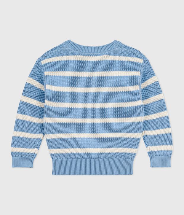 Gebreide kindertrui blauw/ecru