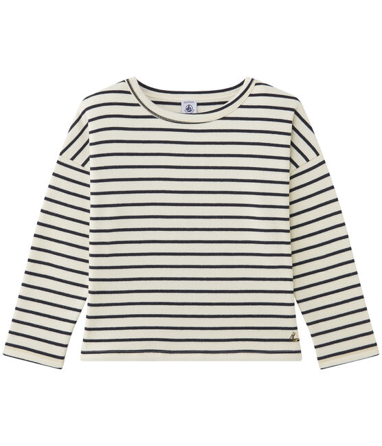 Sweat shirt fille rayé beige COQUILLE/blauw SMOKING