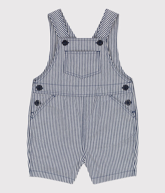 Salopette courte bébé en toile rayée bleu MEDIEVAL/blanc MARSHMALLOW