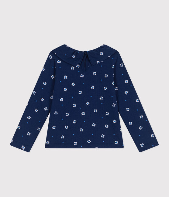 Katoenen T-shirt met lange mouwen en bloemenprint voor kinderen blauw MEDIEVAL/wit MULTICO