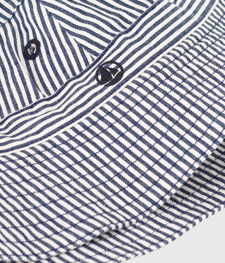 Gestreept vissershoedje van keperstof voor jongens blauw/wit