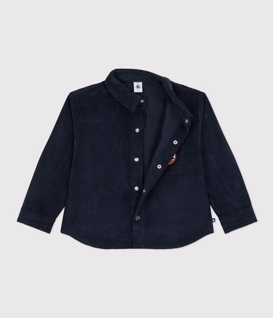 Fluwelen overhemd met dikke ribbels voor jongens blauw SMOKING
