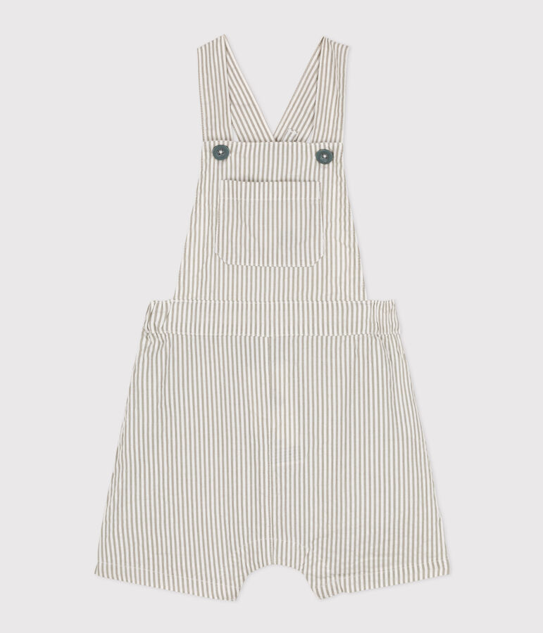 Salopette courte b&eacute;b&eacute; en seersucker vert/blanc