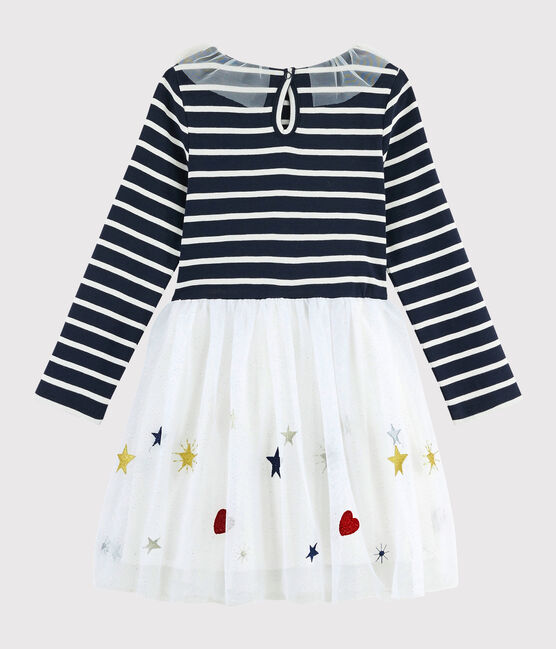 Meisjesjurk met lange mouwen kinderen blauw SMOKING/wit MULTICO