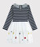 Meisjesjurk met lange mouwen kinderen blauw SMOKING/wit MULTICO