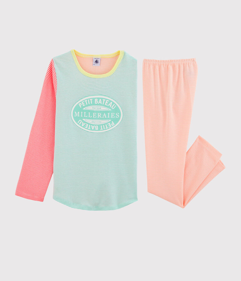 Pyjama petite fille en c&ocirc;te blanc/multicouleur