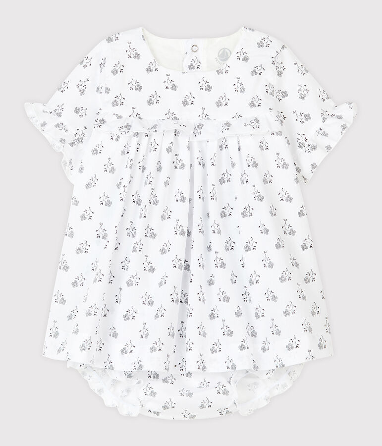 Robe avec bloomer &agrave; imprim&eacute; fleurs b&eacute;b&eacute; fille en popeline blanc/multicouleur