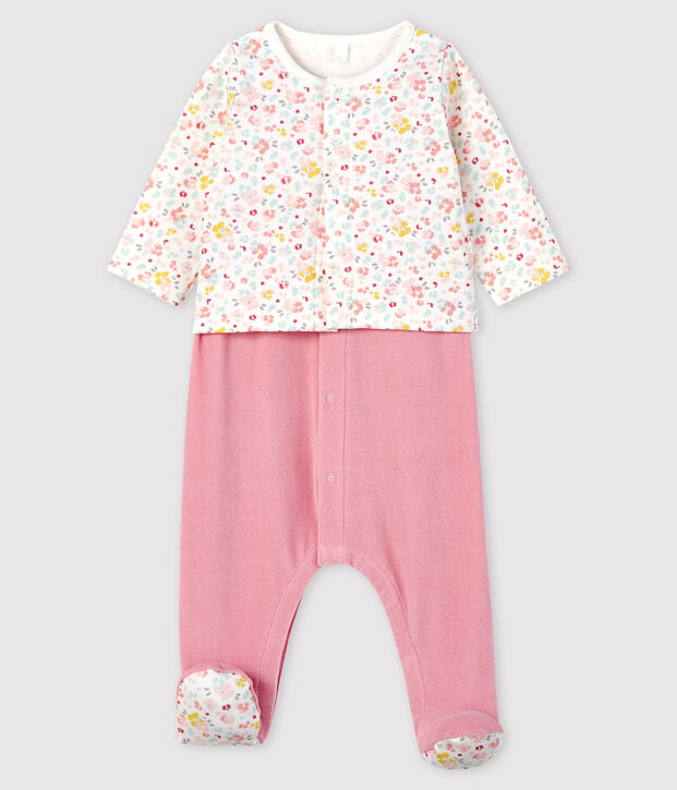 Ensemble 2 pi&egrave;ces fleurs roses b&eacute;b&eacute; en en velours rose/multicouleur