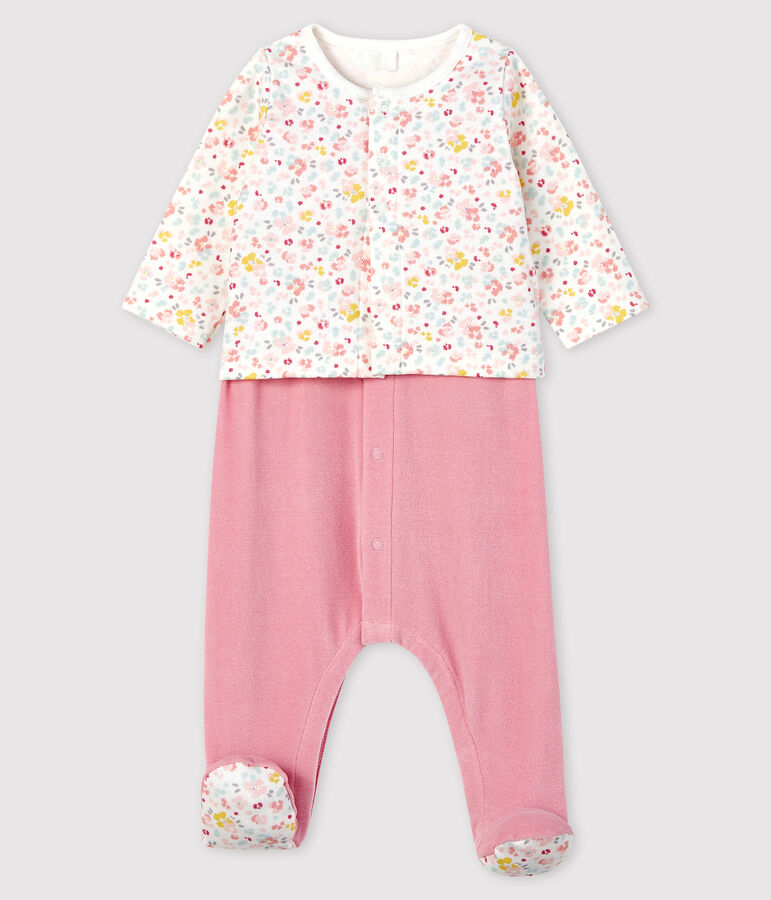 Tweedelige combi baby met roze bloemen van fluweel roze CHARME/wit MULTICO