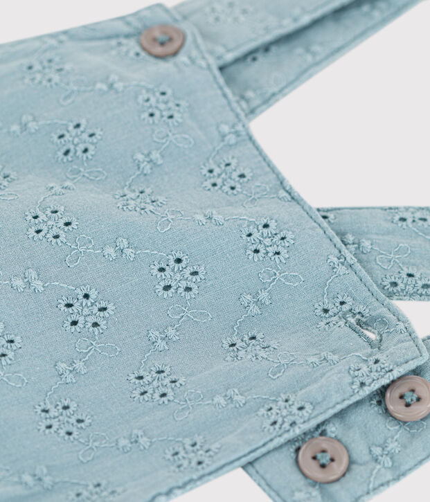 Salopette courte b&eacute;b&eacute; en broderie anglaise bleu