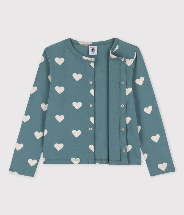 Cardigan met print voor meisjes in katoen groen/ecru