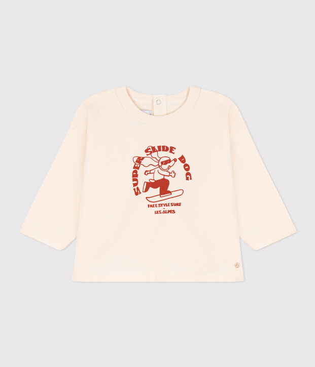 T-shirt met lange mouwen in jersey voor baby's ecru/rood
